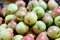 Closeup shot of a pile of juicy pears at a market