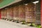 Closeup shot of Prayer wheels at Tibetan Buddhist monestary