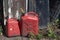 Closeup shot of red gasoline cans