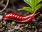 a closeup shot of a red snail on the ground