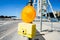 Closeup shot of a round orange signal light in a street