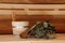 Closeup shot of Russian banya items - concept of sauna/banya