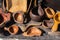 Closeup shot of several ancient containers used for storing drinks and food