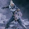 Closeup shot of SIC Kamen Rider Blade Ace Form Pre Rider Kick Pose figure filled with smoke
