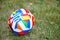 Closeup shot of a soccer ball with flags