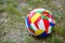 Closeup shot of a soccer ball with flags