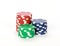 Closeup shot of a stack of casino chips isolated on white background