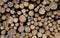 Closeup shot of a stack of logs