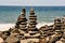 Closeup shot of stacks of stones on the beach