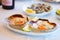 Closeup shot of a tasty and delicious seafood meal with oysters and lemons