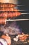 Closeup shot of tasty looking meat on skewers and its\' slices