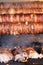 Closeup shot of tasty looking meat on skewers and its\' slices