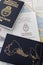 Closeup shot of three passports of Argentina