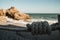 Closeup shot of a tied rope in the  beach in Nerja, Malaga, Spain