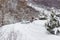 Closeup shot of the tractor clearing the road from snow