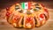 Closeup shot of a traditional Mexican delicious dish with a Mexican flag on a wooden table