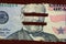 Closeup shot of the Ulysses s. grant face on the dollar bill with lines painted over it
