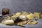 Closeup shot of a variety of cheese and wheat crackers on the table