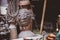 Closeup shot of a vintage mask with a blurred background