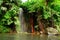 Closeup shot of a waterfall flowing in a jungle near the Mount Gede, West Java, Indonesia