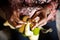 Closeup shot of a woman making a crochet