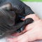 Closeup shot of a woman in a nail salon receiving a manicure by a beautician with nail file. Woman getting nail manicure