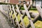 Closeup shot of a wooden fence with crossing logs