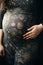 closeup show of pregnant woman, future mother hand on belly, pregnancy concept