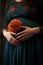 closeup show of pregnant woman, future mother hand with flower on belly, pregnancy concept