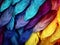 Closeup showcases the vibrant and intricate world of colorful feathers, background