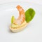 Closeup of a shrimp appetizer isolated on a white background.