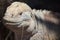 Closeup side on portrait of GalÃ¡pagos Land Iguana Conolophus subcristatus focus on head, Galapagos Islands