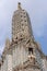 Closeup of side top of Main Spire of Temple of Dawn, Bangkok Thailand