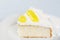 Closeup slice of lemon vanilla cake