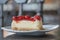 Closeup Slice Strawberry cheesecake layer cake Dessert Food