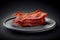 Closeup of slices of crispy hot freshly cooked bacon, Generative Ai