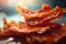Closeup of slices of crispy hot freshly cooked bacon, Generative Ai