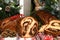 Closeup of slices of homemade traditional Romanian sweet bread named