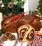 Closeup of slices of homemade traditional Romanian sweet bread named