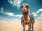 closeup of smiling camel with glasses in desert