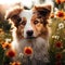 Closeup smiling dog among the flowers,AI generated