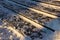 Closeup snowy stairs in winter