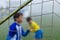 Closeup of soccer goal net. Selective focus