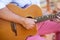 Closeup of a spanish guitar being played