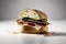 closeup of a spanish serrano ham sandwich on a white background. Ai generative