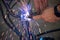 Closeup of sparks of welding