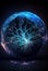 Closeup of a sphere tree inside an icon app with an amazing blue background of interconnected neurons