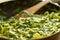 Closeup spinach dish in pan