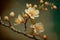 Closeup of spring apricot blossom flower on dark bokeh background