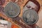 Closeup of the Sri Lanka rupee coins